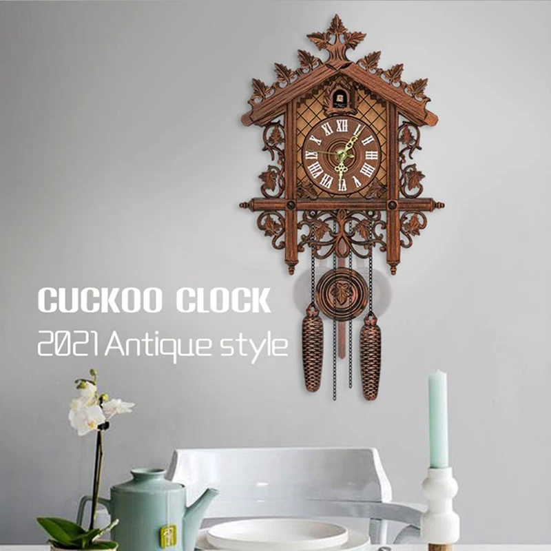 US Vintage Wood Cuckoo Clock Forest House Swing Wall Alarm Handcraft Room Decor 