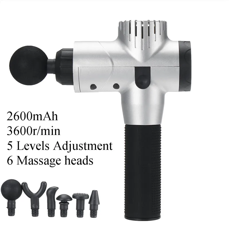 Type 2 Silver 16,8 V 3200r/min массажный пистолет, массажер для мышц, боли, спортивный массажер, расслабляющий, для похудения, коррекция формы, с 4 головками - Цвет: Type 2 Silver