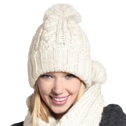 Knit Scarf Hat Sets Women's Wild Warm Sets 8 Word Twist Knit Hat Set Winter Wool Scarf Hat Set Solid Color Cotton Hat Scarf Set