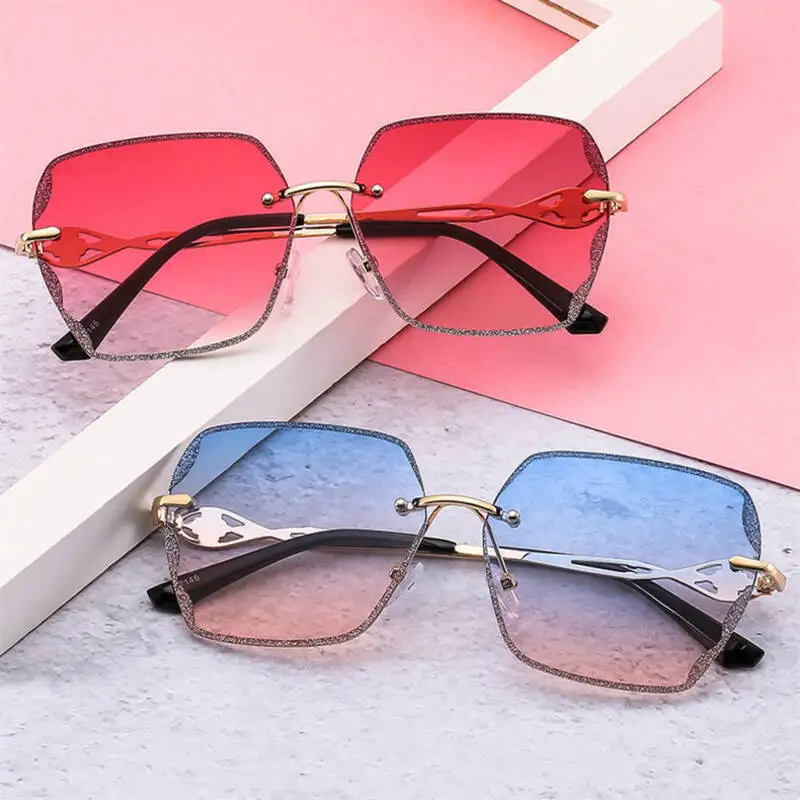 Fashion Metal No Frame Sunglasses Women 2021 Luxury Brand Retro Square
