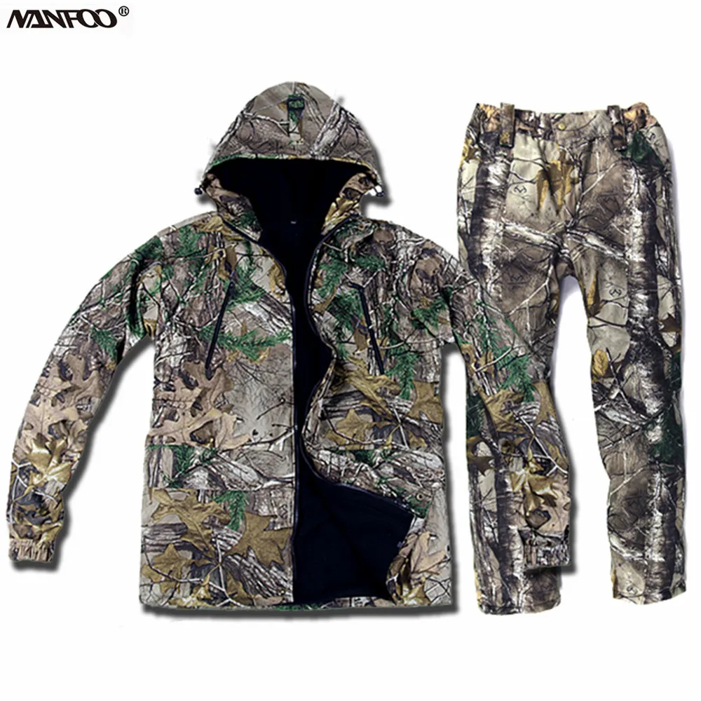

NEW Outdoor Winter Bionic Camouflage Hunting Suit Thermal Fishing Camo Clothing Shooting Hooded Set Jacket Pant Costume Unisex