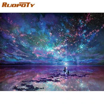 

RUOPOTY Oil Painting By Number HandPainted Blue Sky Landscape Paints By Number Kits Coloring On Canvas Home Decor Art