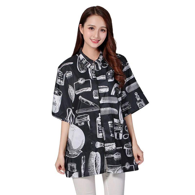 Hairdressing Short Sleeve Profession Overalls Barber Clothes Hot Dyed Hair Stylist Pet Grooming Shop Big Work Costume 3