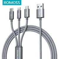 Romoss 3 em 1 cabo usb para iphone micro usb tipo c cabo para huawei p40 samsung s20 s10 carregador de carregamento rápido do telefone móvel cabo