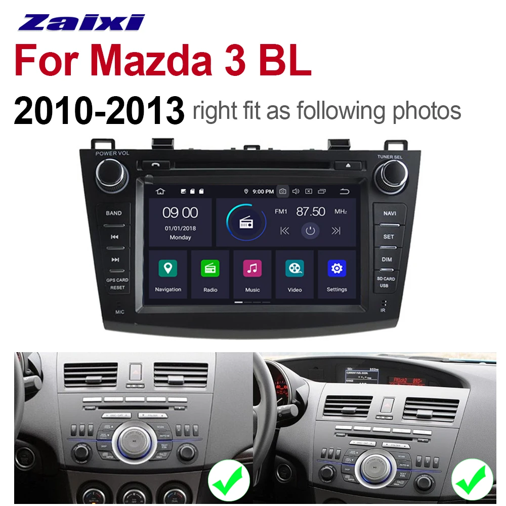 ZaiXi 2din Android для Mazda 3 BL 2010~ 2013 gps 9,0 Восьмиядерный 4 Гб ram автомобильный DVD Радио BT навигационная карта система мультимедийного плеера wifi