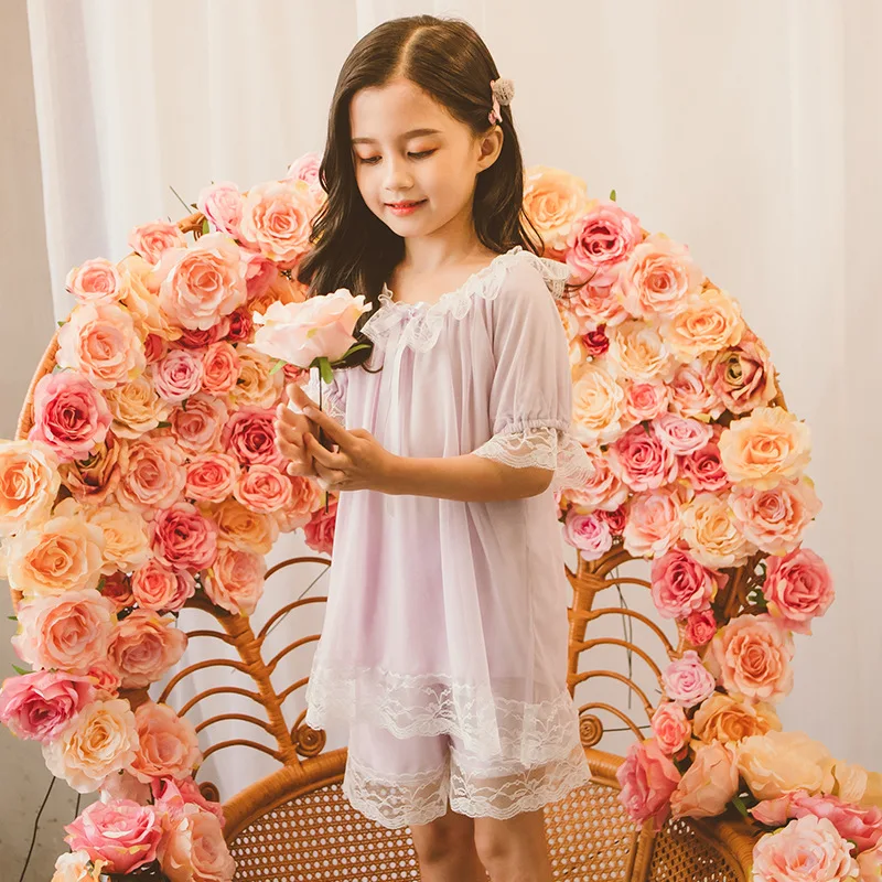 

CHILDREN'S Pajamas Women's Summer Lace Short Sleeve Set Princess Big Boy Thin Shorts Baby Little Girl Home Wear