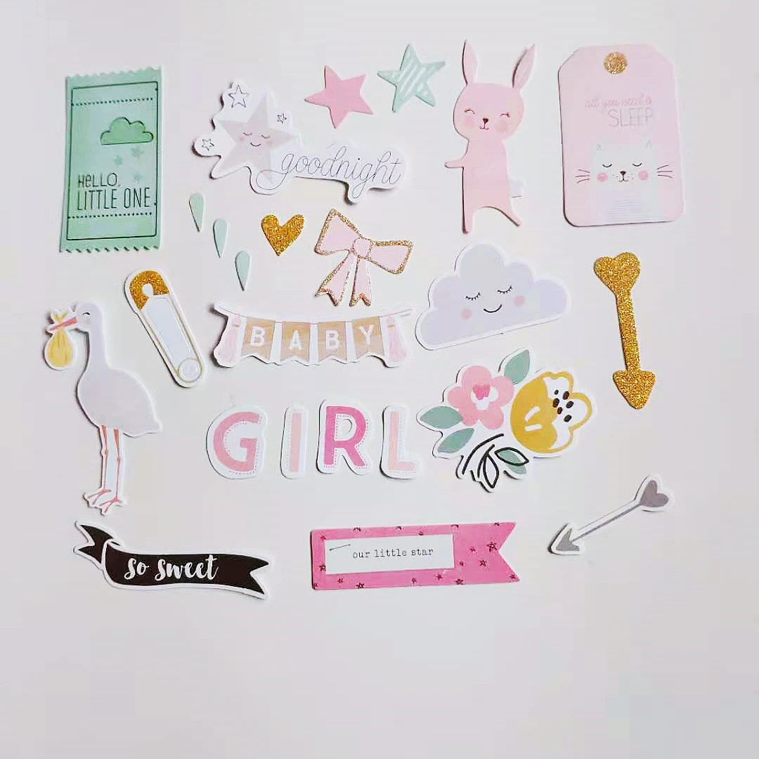 DIY Scrapbooking Accessories Decorative Stickers Pink Girl Embellishments Ephemera Shapes Glitter Paper Diecuts For DIY Scrapbooking Card Making Crafts /Photo Album Decoration