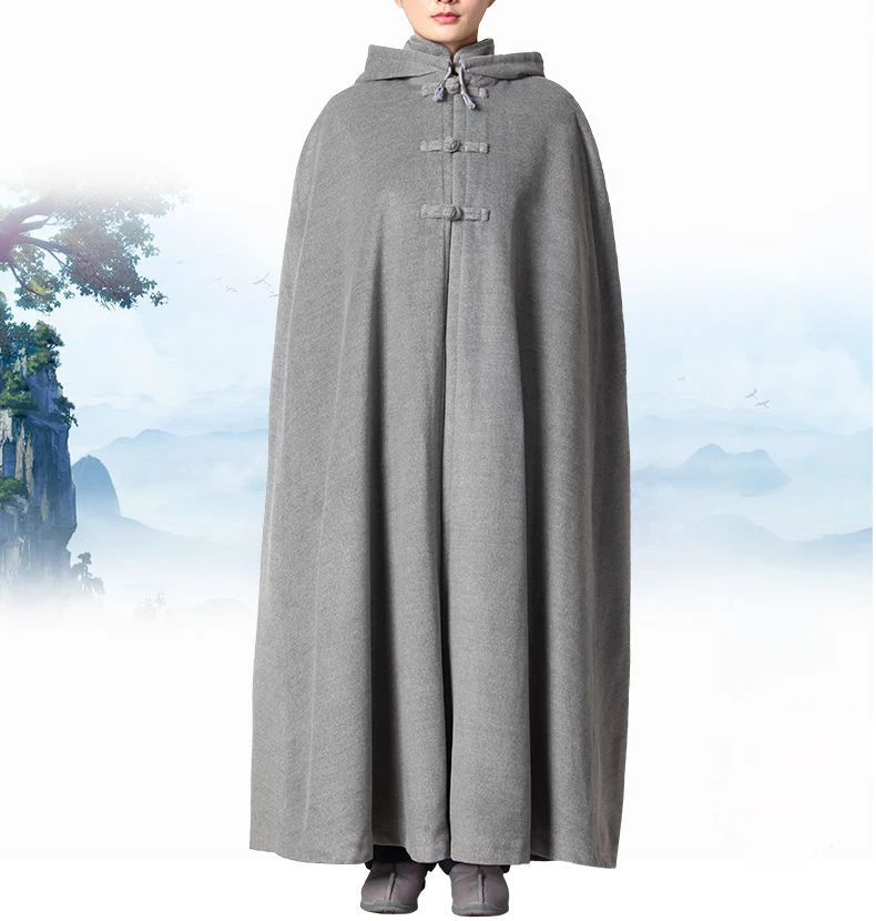 light grey Зимний теплый плащ для медитации, буддистский костюм кунг-фу шаолиньского монаха, халат, пальто с молитвой Будды, накидка Красного/желтого/зеленого цвета - Цвет: light grey