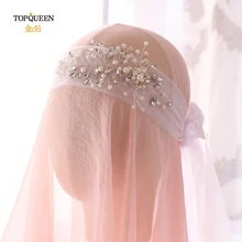 TOPQUEEN HWS06 Стразы свадебная вуаль повязка на голову свадебные головные уборы свадебная диадема для волос серебряные свадебные аксессуары для волос