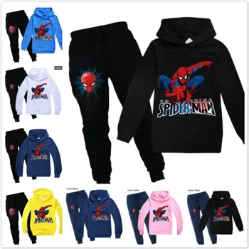 Spring Kids Baby Boy Girl Hoodies Pants Suit Cartoon Spiderman Print Children's Clothing Set Sweatshirts Casual Pullover Outfits 1