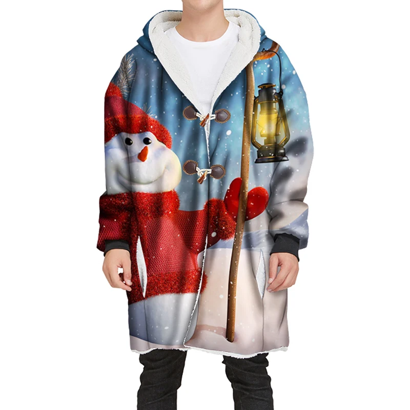 

Cloudstyle New Arrive Winter Mens Long Velvet Hoodies 3D Christmas Printing Hooded Pullovers Thick Hoodies Streetwear