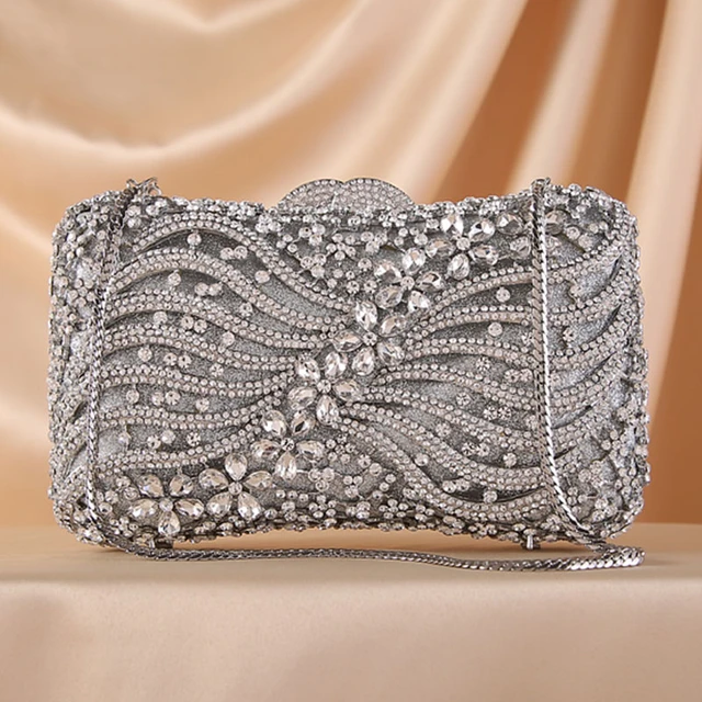 High Quality 5 Colors Black/silver Crystal Clutch Purse New