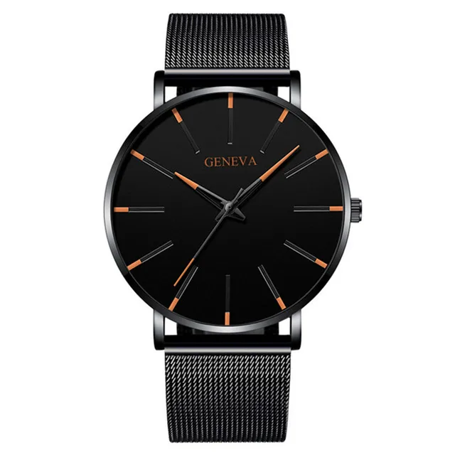 Top Brand Fashion Minimalist Ultra-thin Watch Men's Business Stainless Steel Strap Steel Mesh Quartz Watch Relogio Masculino M Black Orange