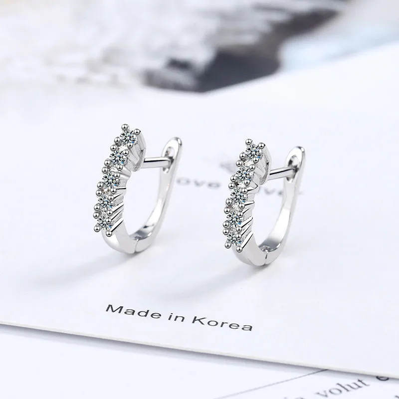 

New Fashion 925 Sterling Silver Stud Earrings for Women Korean Simple Shiny Crystal Earrings Wedding Anniversary Jewelry Gift
