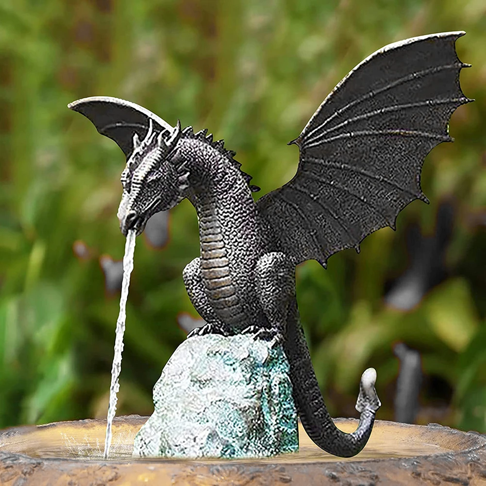 Dragon Statue Water Fountain SCULPTURE ANIMAL FIGURINE Yard Outdoor Garden Decor 