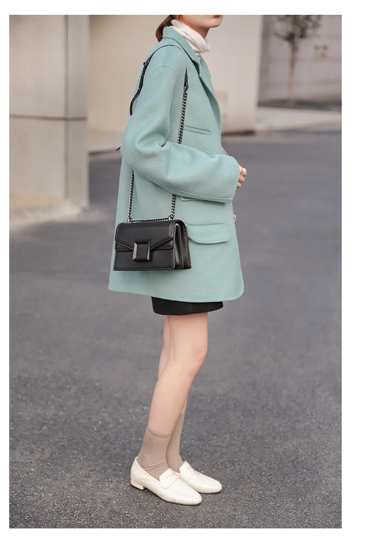 autumn and winter suit collar woolen coat female retro solid color handmade double-sided woolen coat