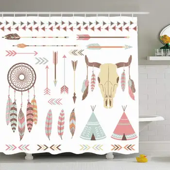 

Shower Curtain Set with Hooks 72x78 Tribal Indian Youth Elements Signs Symbols Miscellaneous Decoration Invitation Sign Painted