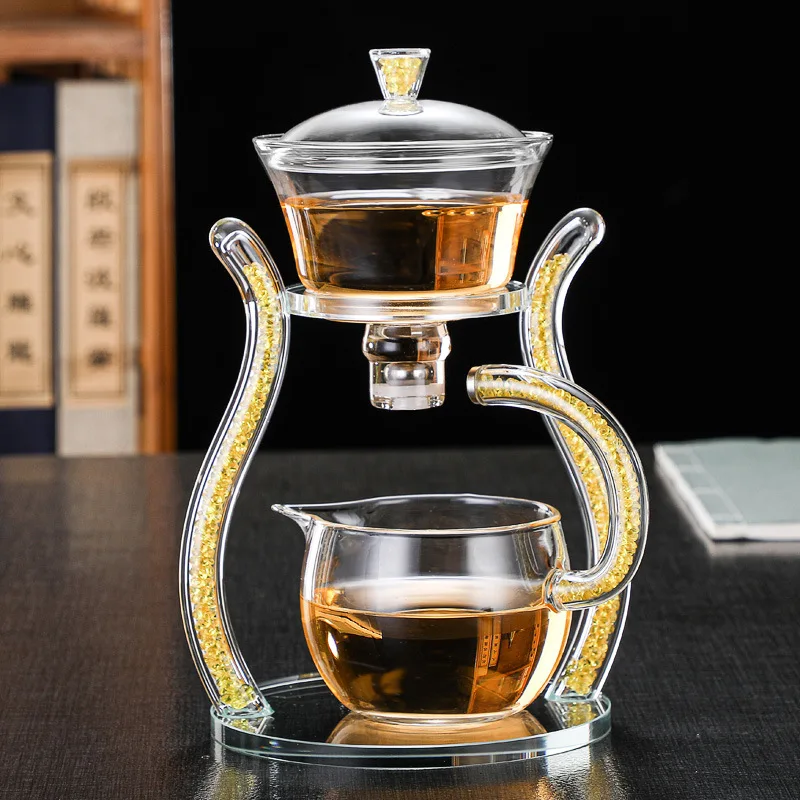 

7 Pieces of Chinese Kung Fu Red and Green Tea Making Set Heat-resistant Glass Teapot with Cup of Water Lid Bowl Automatic Tool