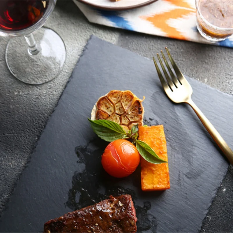 New Slate Stone Coasters Square Black Serving Plate Natural Edge Stone Drink Coaster Pad  for Bar and Home