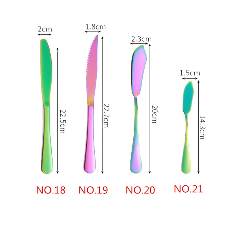 1/5 шт творческие 304 Нержавеющая сталь набор столовых приборов Радуга Комплектная Посуда Столовые приборы для путешествий торт вилка стейк Ножи для свадьбы и отеля