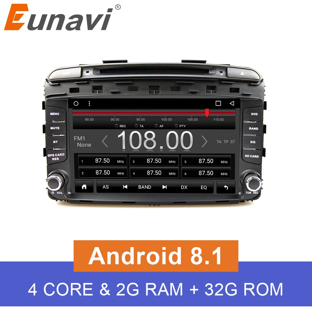 Eunavi 8'' Android 8.1 Car GPS DVD Player for Kia Sorento 2015 2016 GPS Navigation With Radio WiFi Capacitive Screen Bluetooth
