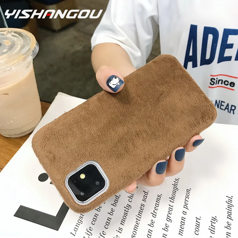 Роскошный Пушистый Плюшевый чехол YISHANGOU для iPhone 6 6s 7 8 Plus X XR XS Max умные чехлы 11