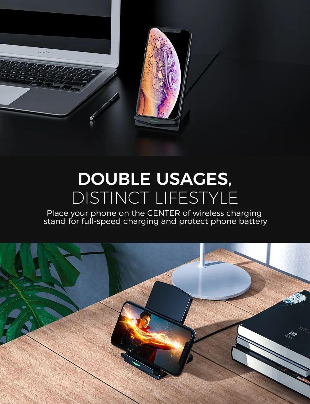 Seneo PA153 Wireless Charger Stand Quick Charger Dock 10W Fast Charging Samsung S10 S9 Note 9 10 7.5W For iPhone 11 XS XR X 8 (4)