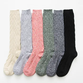 

2020 Autumn Winter Women Stockings Girl Japanese Style Knee Length Warm Socks Sexy Cotton Knit Soft Thicken Shaping Socks