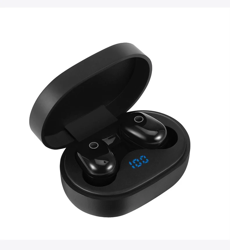 Черный Беспроводные Bluetooth наушники V5.0 светодиодный дисплей Touch TWS Беспроводные наушники с внешним аккумулятором гарнитура с микрофоном Bluetooth наушники - Цвет: Черный