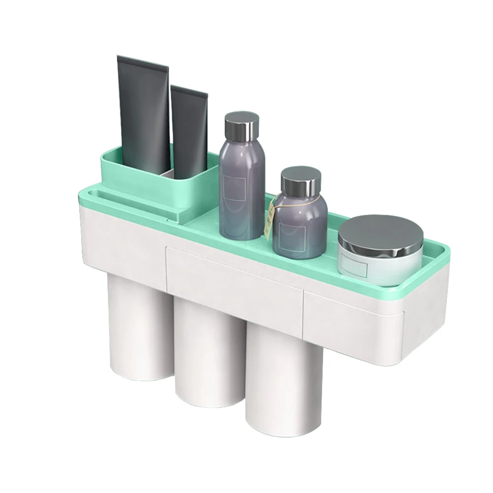 Магнитный адсорбционный держатель для зубной пасты и для зубной щетки диспенсер настенный диспенсер для зубной пасты полка для ванной Аксессуары - Цвет: Green 3 cups