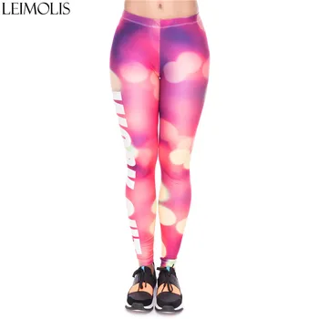 

LEIMOLIS 3D print Neon red Letter fitness push up workout leggings women Harajuku High Waist punk rock sexy leggins