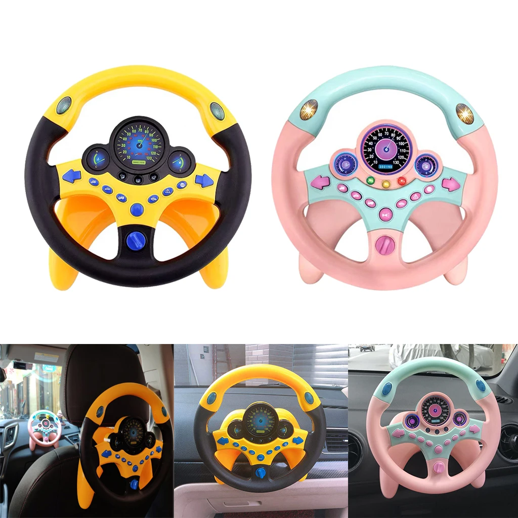 2 Pcs Simulation Co-pilot Simulation Steering Wheel with LED Light and Base for Kids Children Car Toy