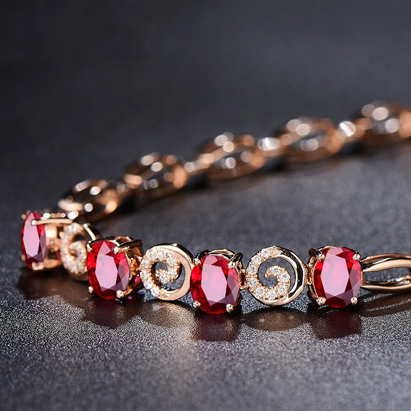 Натуральный круглый вырезанный рубин браслеты для женщин 18 К розовое золото красный драгоценный камень, бриллиант браслет серебро 925 пробы ручной цепи