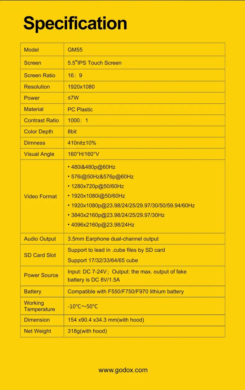 zoom lens Godox GM55 Monitor 5.5 Inch IPS Touchscreen 4K HDMI 3D LUT for DSLR Cameras monitor with built in webcam