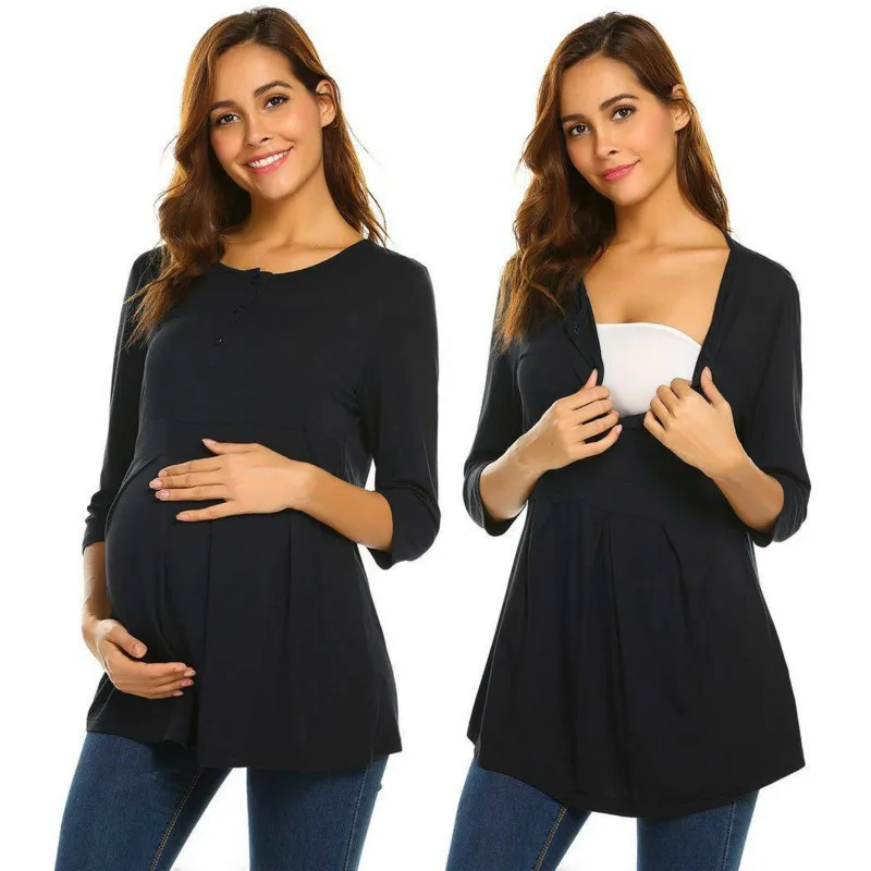 

Spring Autumn Maternity Clothes Seven Part Sleeve Lactation Feed Jacket Maternity Tops Breastfeeding Clothes Dress Nursing Top