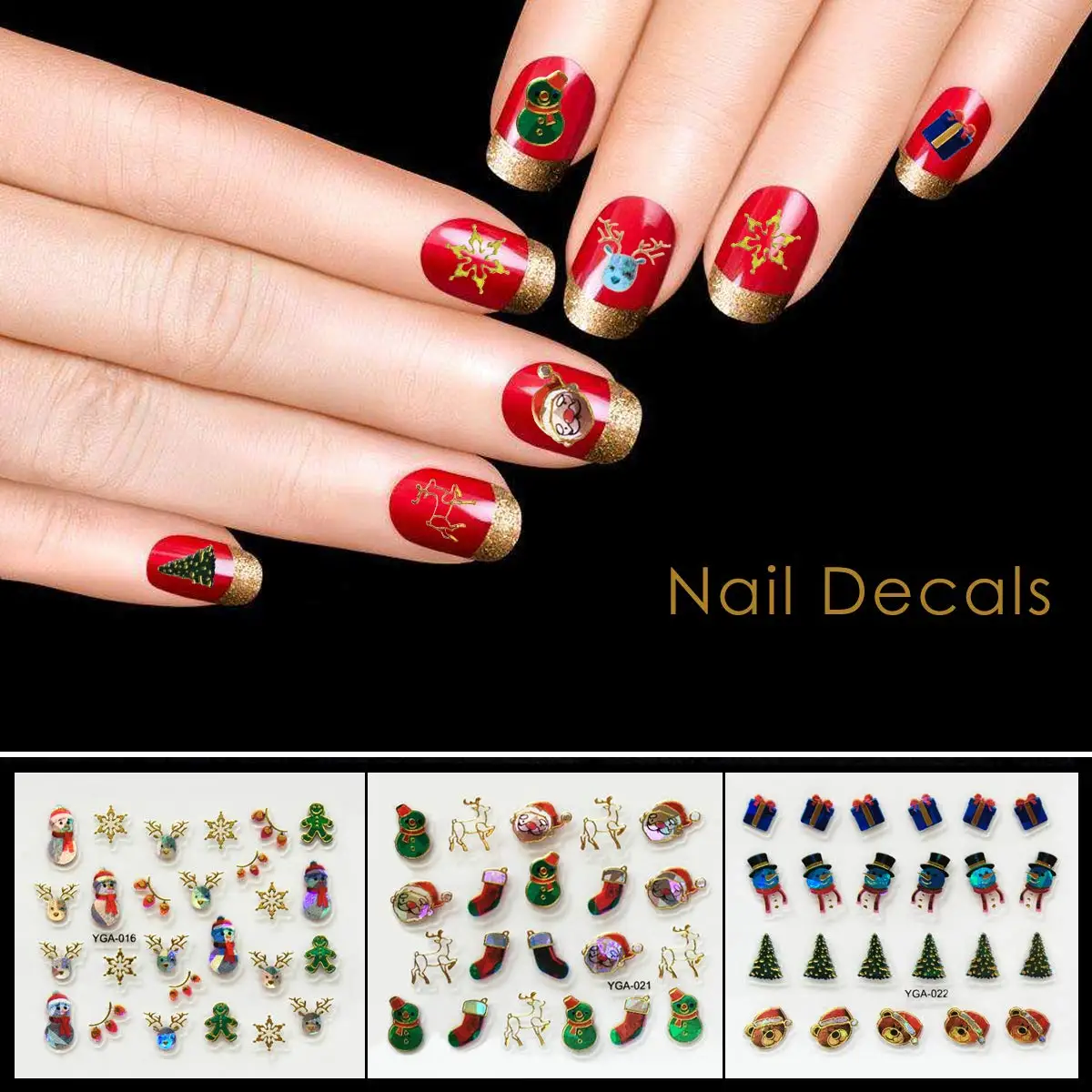 Miji Mila Christmas Nail Stickers Water Sticker Transfer Foil Nagel Wraps Nails Art with Tweezers | Красота и здоровье
