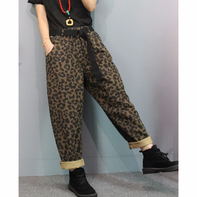 Max LuLu/Корейский модный стиль; осенние женские джинсовые брюки в стиле панк; эластичные женские шаровары с леопардовым принтом; негабаритная уличная одежда