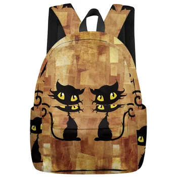 

Abstract Retro Background With Two Cats Backpack Interior Key Chain Holder Luxury Backpack Arcuate Shoulder Strap