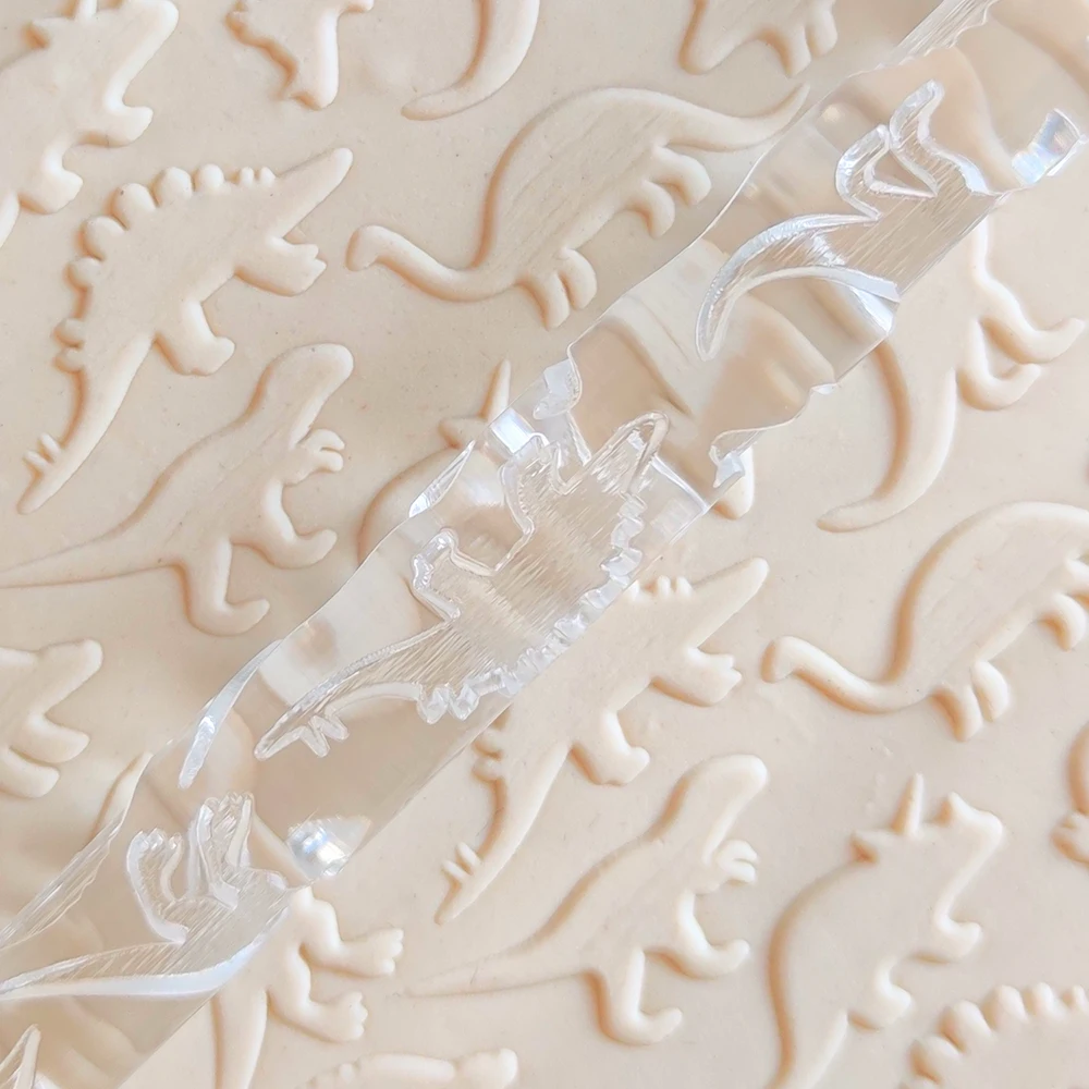 Sugarcraft Tools Pie Crusts Pastry Dough Gum-Paste Sugar Cookies 3D Mini Embossed Rolling Pins With Dinosaur Pattern