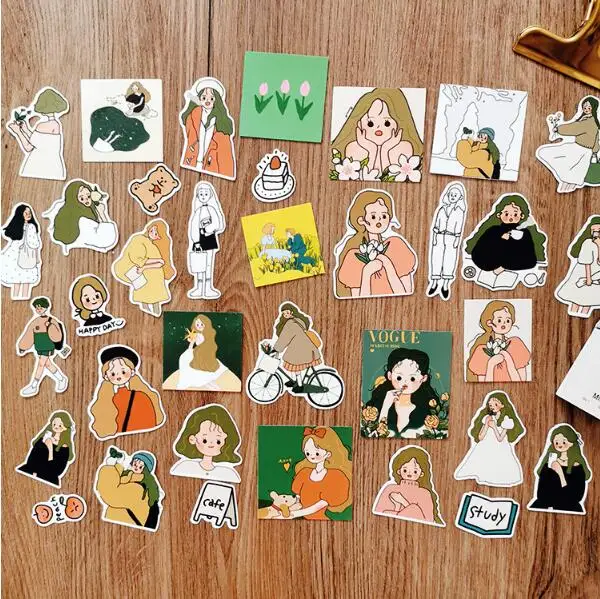 A 36PCS 40 шт./пакет мультфильм Girly повседневной ПВХ наклейка, сделай сам, скрапбукинг журнал недели альбом дневник Happy planner украшения Стикеры - Цвет: A 36PCS