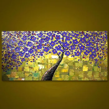 

Hand Painted Unframed Purple Tree Flower Palette Knife Oil Painting Modern Wall Art Home Decor Large Painting For Living Room