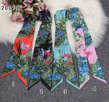 

Animal World Print Narrow Scarf Choker Hairband Four Seasons Silk Feeling Bag Wraps Wristband Ribbon Scarves Neck Wear KBD258