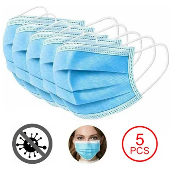 

5Pcs Mouth Masks Anti Dust Face Mask Disposable Mask Filter 3-laye Anti-Dust Meltblown Cloth Masks Men Women Earloops Masks