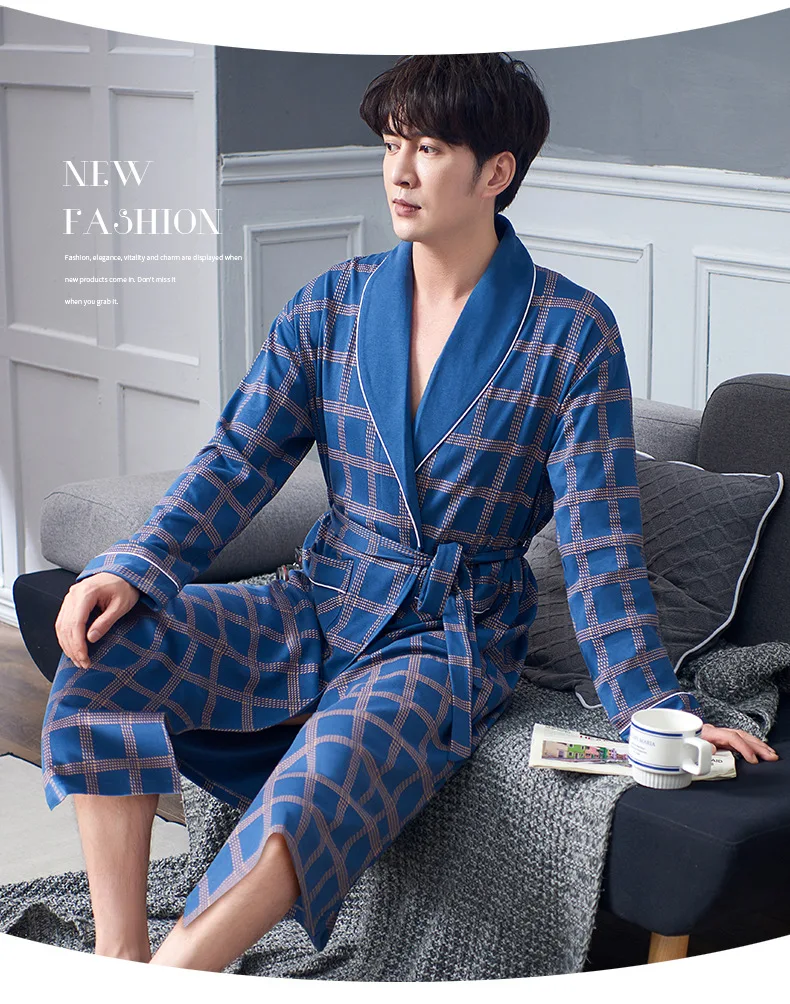 Men Casual Kimono Bathrobe Spring Autumn Cotton Long Robe Dressing Gown Plus Size M-4XL Sleepwear Nightgown Male Loose Home Wear red and black pajama pants