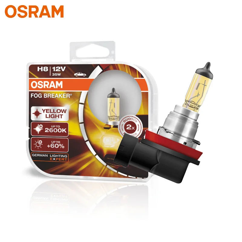 OSRAM H8 желтый 62212FBR галогенный противотуманный фонарь 12 в 35 Вт Автомобильные Оригинальные противотуманные фары 2600 к свет+ 60% ярче подлинные авто лампы, пара