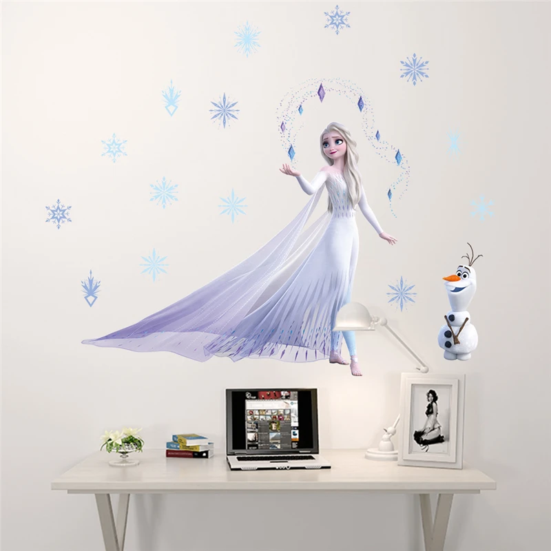 Wall Stickers Cartoon Elsa Queen Olaf For Girls Bedroom Home Decoration Diy Anime Art Mural Pvc Movie Frozen Poster Kids Decals