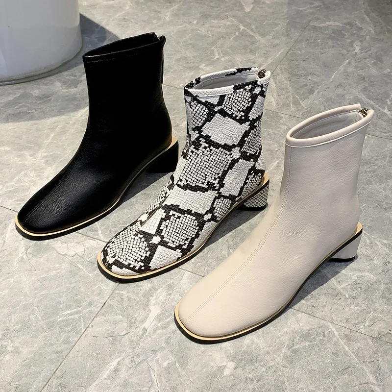 

Bootee Woman 2019 Round Toe Women's Rubber Boots Winter Shoes Low Heels booties Booties Ladies Luxury Designer Zipper Clogs