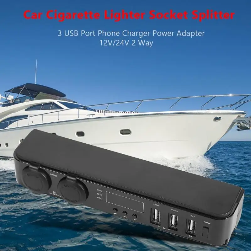 

3 USB Port Car Charger 2 Way Cigarette Lighter Splitter Power Adapter for Phone Positive and Negative Pole Reverse Protection
