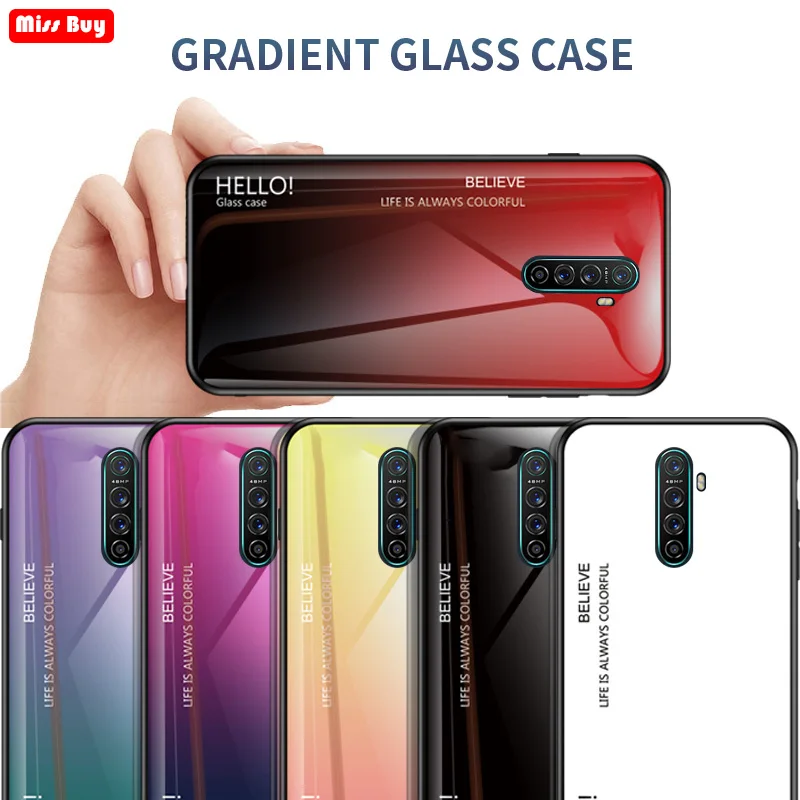 

6.5"For OPPO Reno ACE Case Luxury Gradient Tempered Glass Phone Cases For OPPO Reno ACE Bumper Soft edge Cover Protect Coque