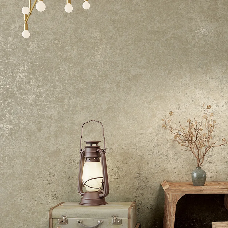 Papel de Parede Liso Bronzeado Estilo Industrial Retro Tecido Não Tecido Rolo de Papel de Parede Luxuoso Leve para Sala e Decoração do Quarto